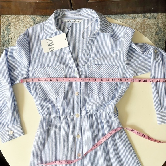 Zara Midi Dress Stripe Size Small New Blue White - Picture 5 of 10